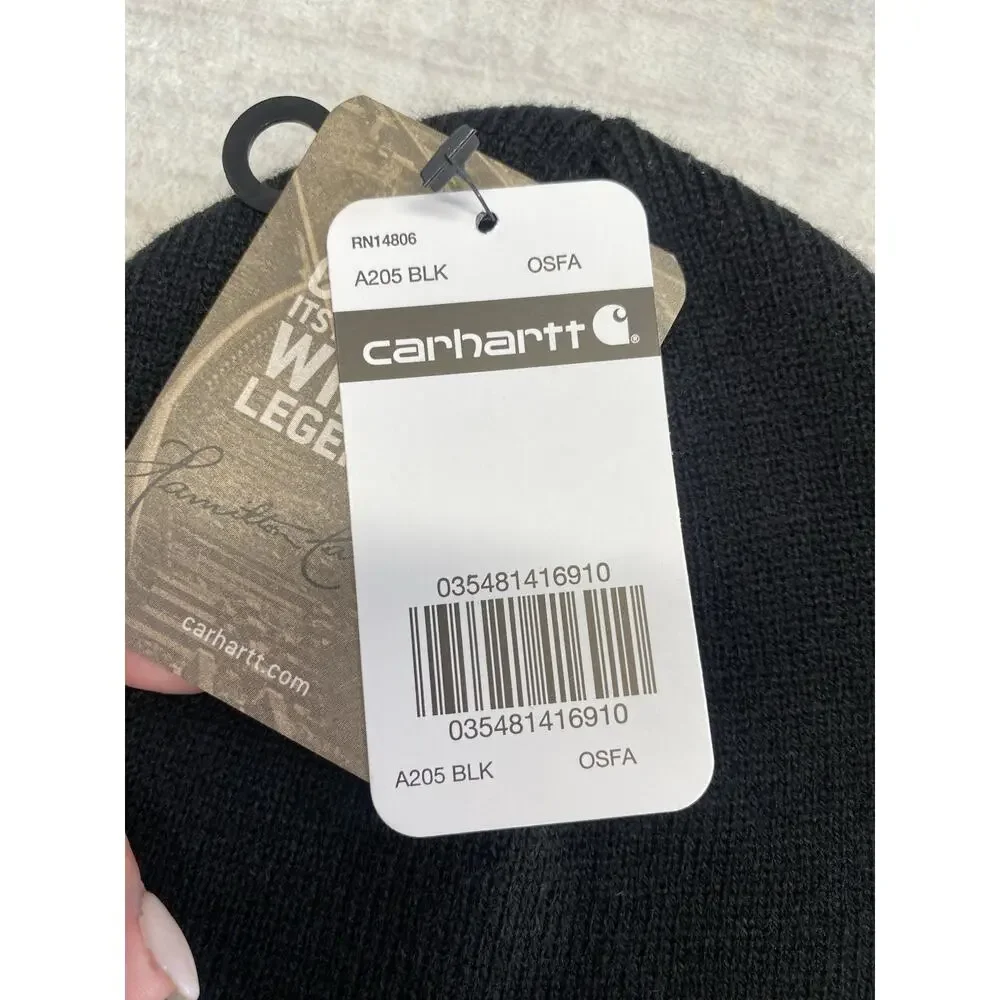 Carharrt Hat NEW Black Ribbed Knit Unisex Logo Utility Winter Work OSFA Beanie